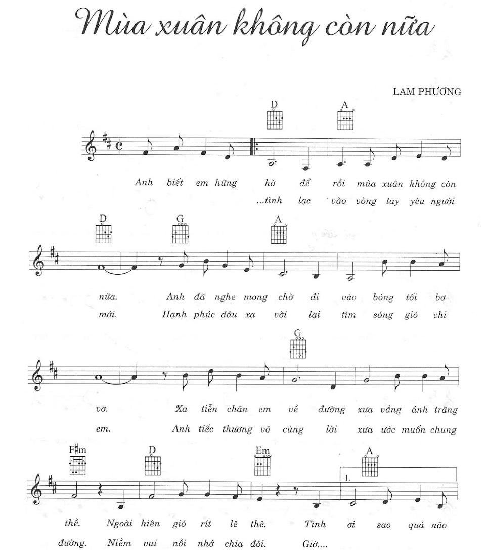 Sheet nhạc Mùa Xuân Không Còn Nữa